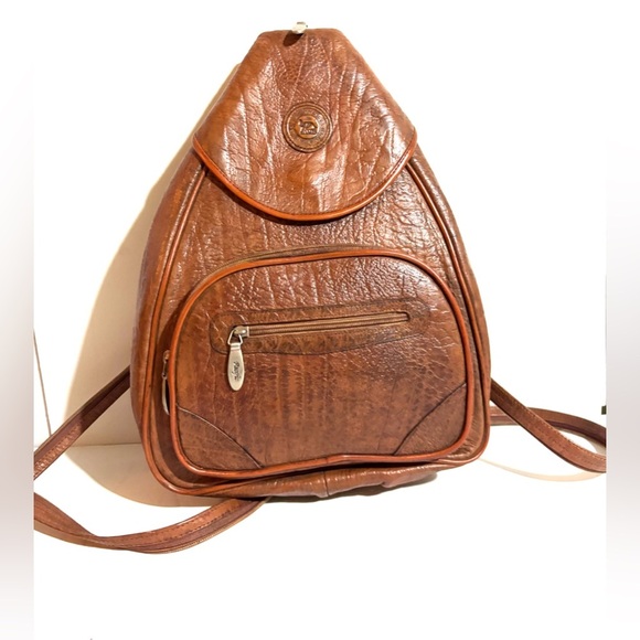Pacific  unisex Vintage Brown Leather Sling backpack - Picture 1 of 9